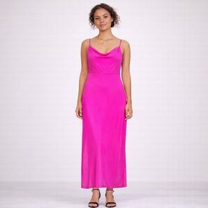 NWT BHLDN Hot Pink Cowl Neck Spaghetti Strap Maxi Bridesmaid Prom Dress 16